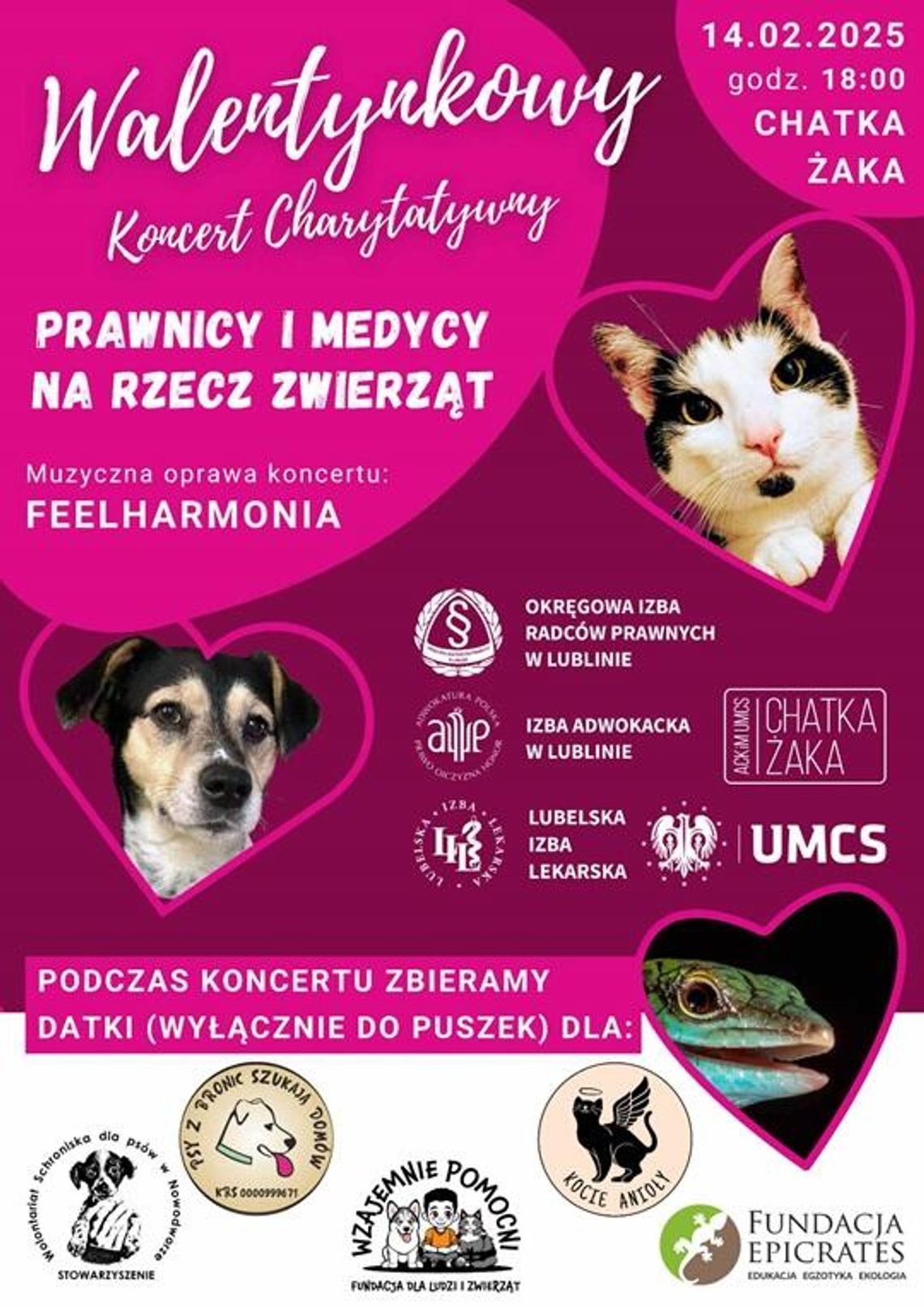 Koncert Charytatywny – PRAWNICY i MEDYCY na rzecz zwierząt 14 lutego 2025 roku Chatka Żaka