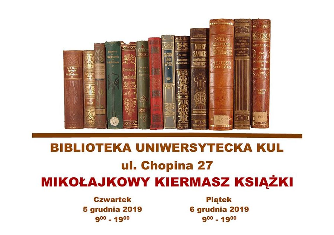 KUL - Mikołajkowy kiermasz książki w bibliotece przy ul. Chopina. 5-6 grudnia