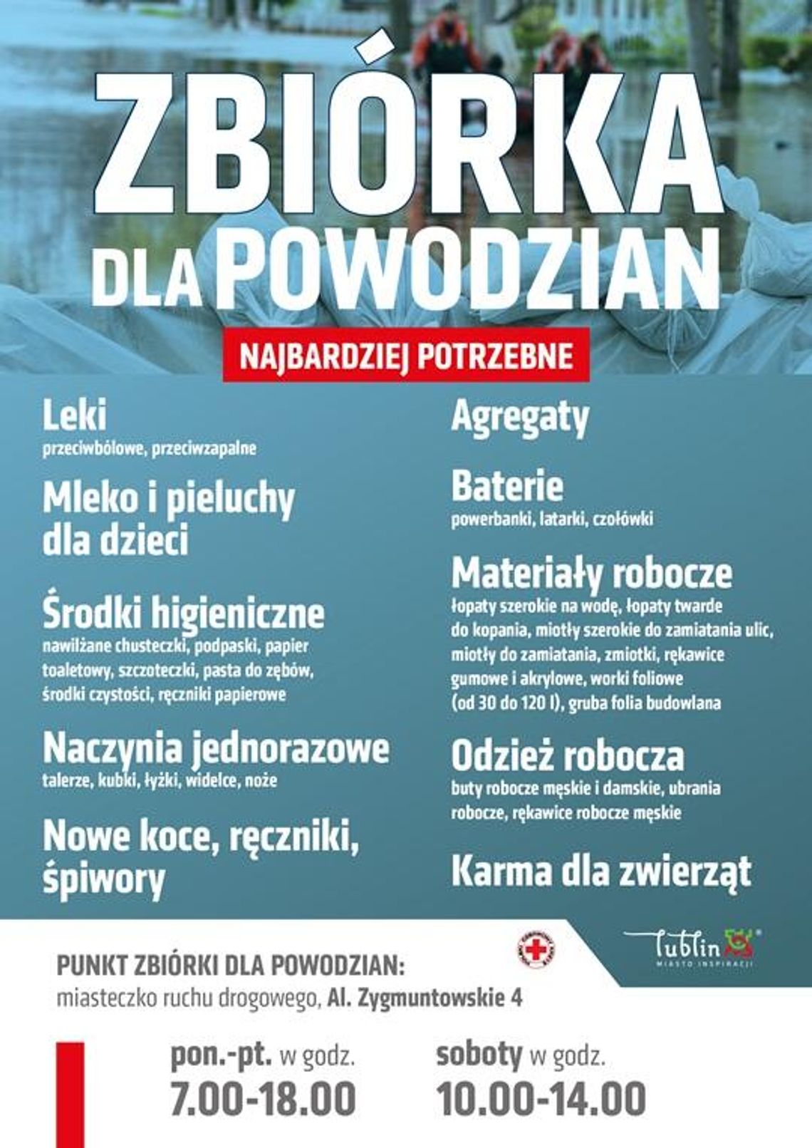 Lublin pomaga powodzianom / aktualizacja terminu zbiórki i listy potrzebnych rzeczy