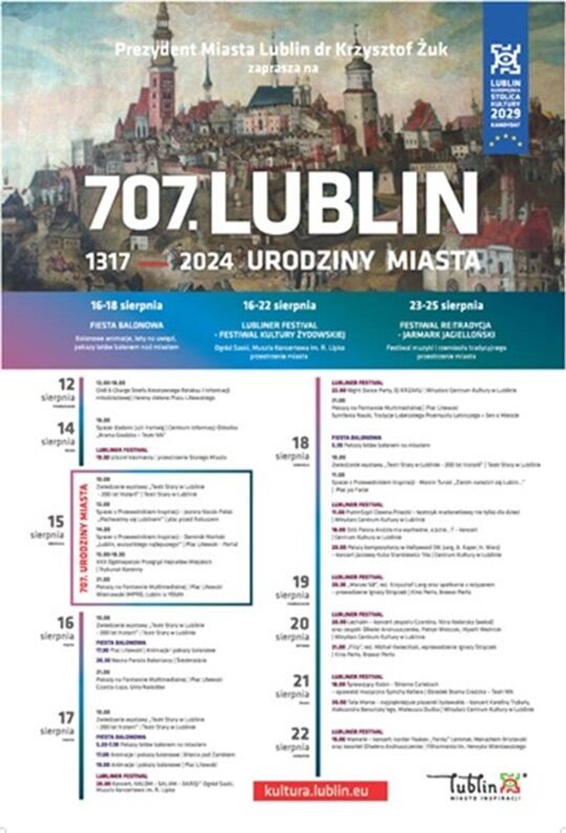 Lublin zaprasza na wspólne świętowanie 707. Urodzin Miasta.