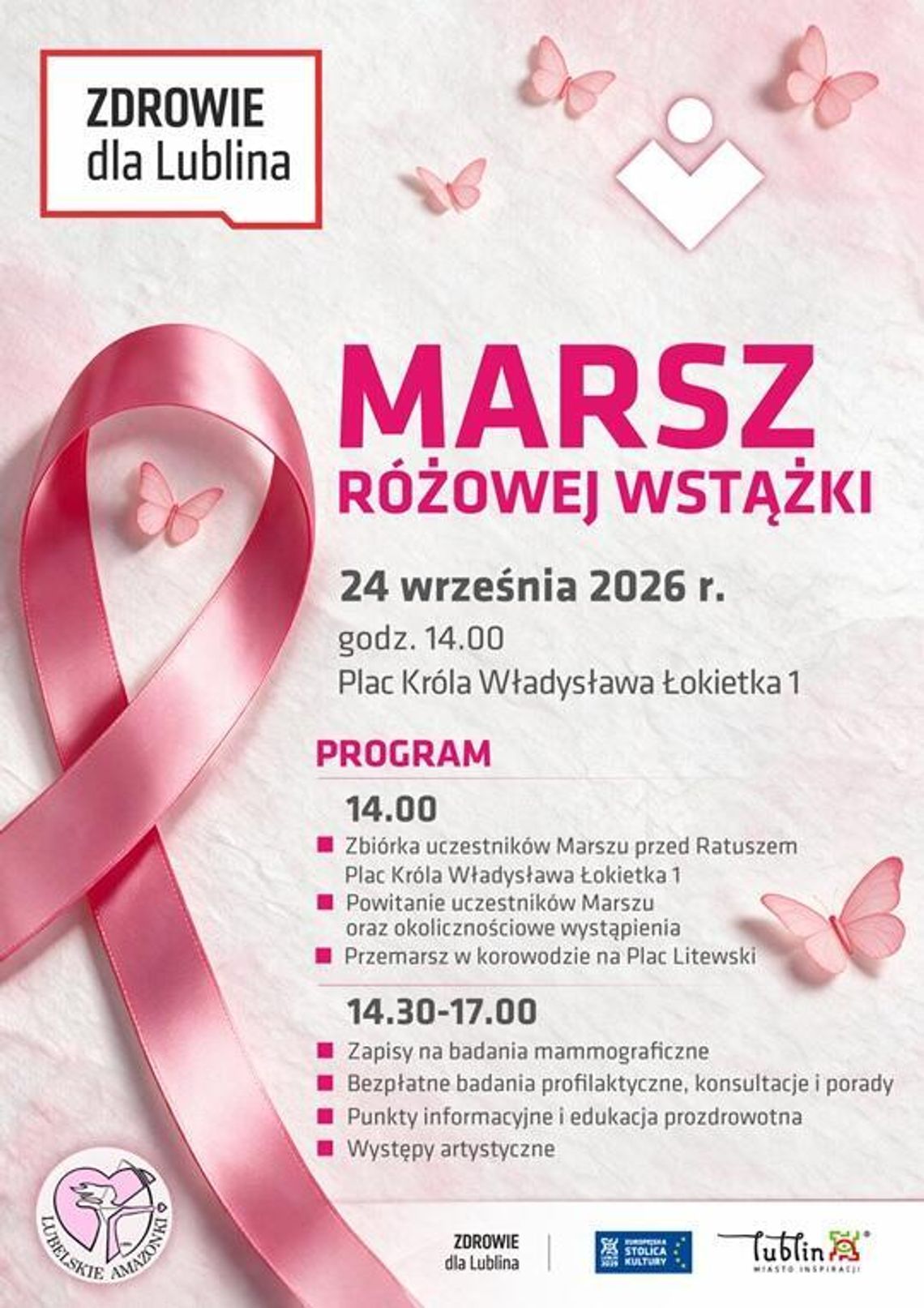 Marsz Różowej Wstążki przejdzie ulicami Lublina. Będą bezpłatne badania i konsultacje Marsz Różowej Wstążki przejdzie ulicami Lublina. Będą bezpłatne badania i konsultacje