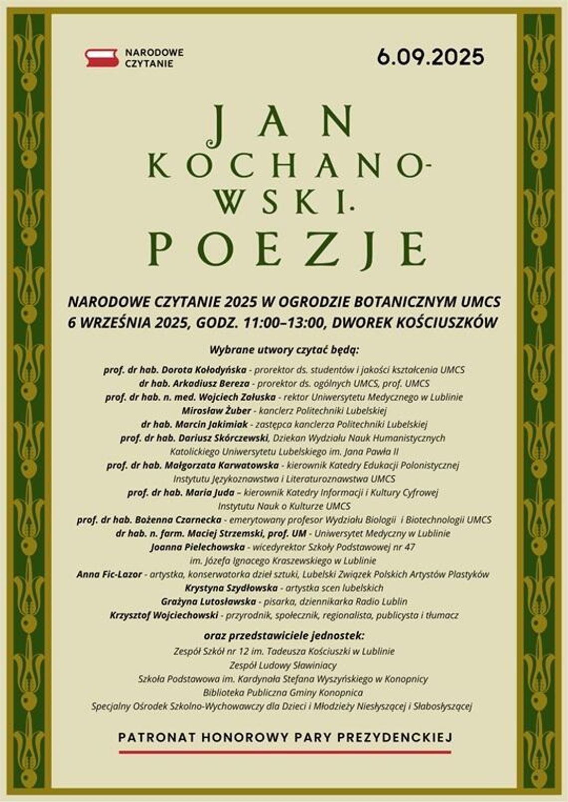 Narodowe Czytanie 2025 w Ogrodzie Botanicznym UMCS Narodowe Czytanie 2025 w Ogrodzie Botanicznym UMCS