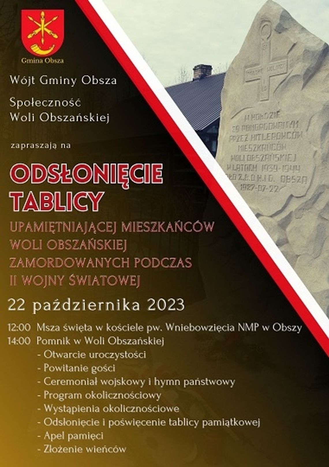 Odsłonięcie tablicy pamiątkowej w miejscowości Wola Obszańska